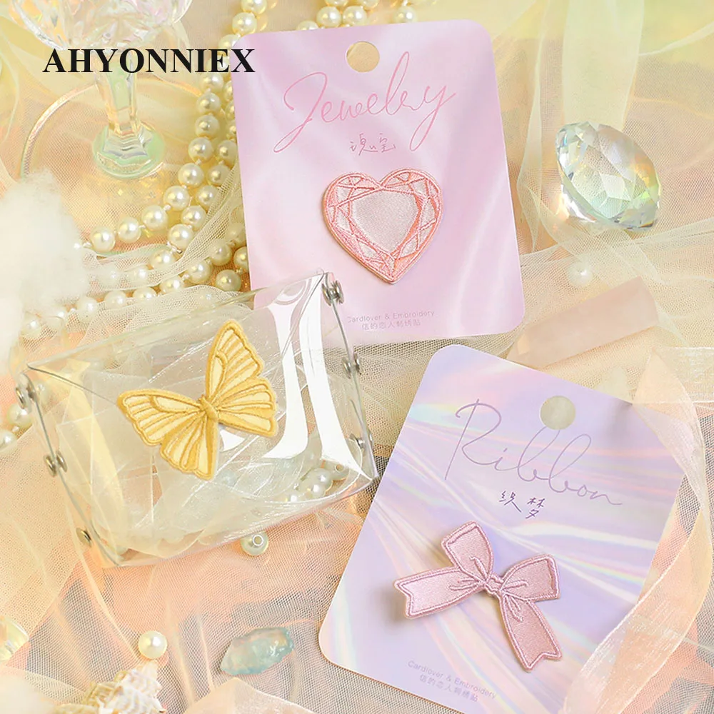 AHYONNIEX Embroidery Shell Butterfly Heart Bow Patches for Girls Bag Iron On Patches for Phonecase Glue Patch for Clothes DIY