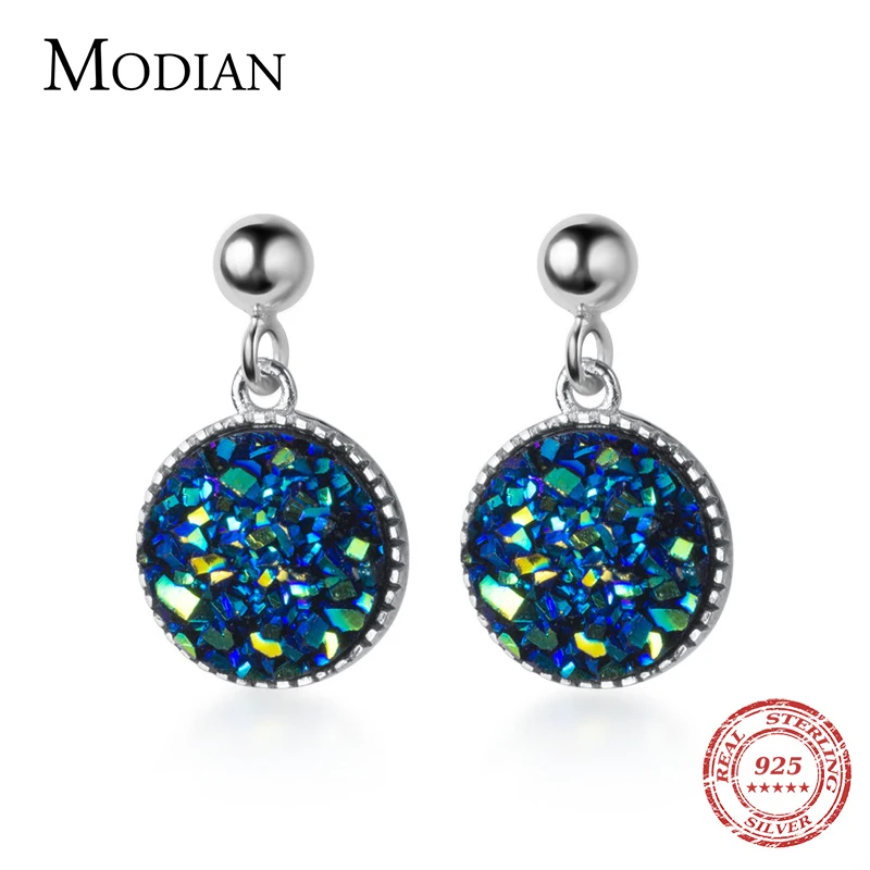 Modian Round Swing Crystal Stud Earrings for Girls Women Charm Luxury Ear Studs Jewelry 925 Sterling Silver Bijoux Brincos