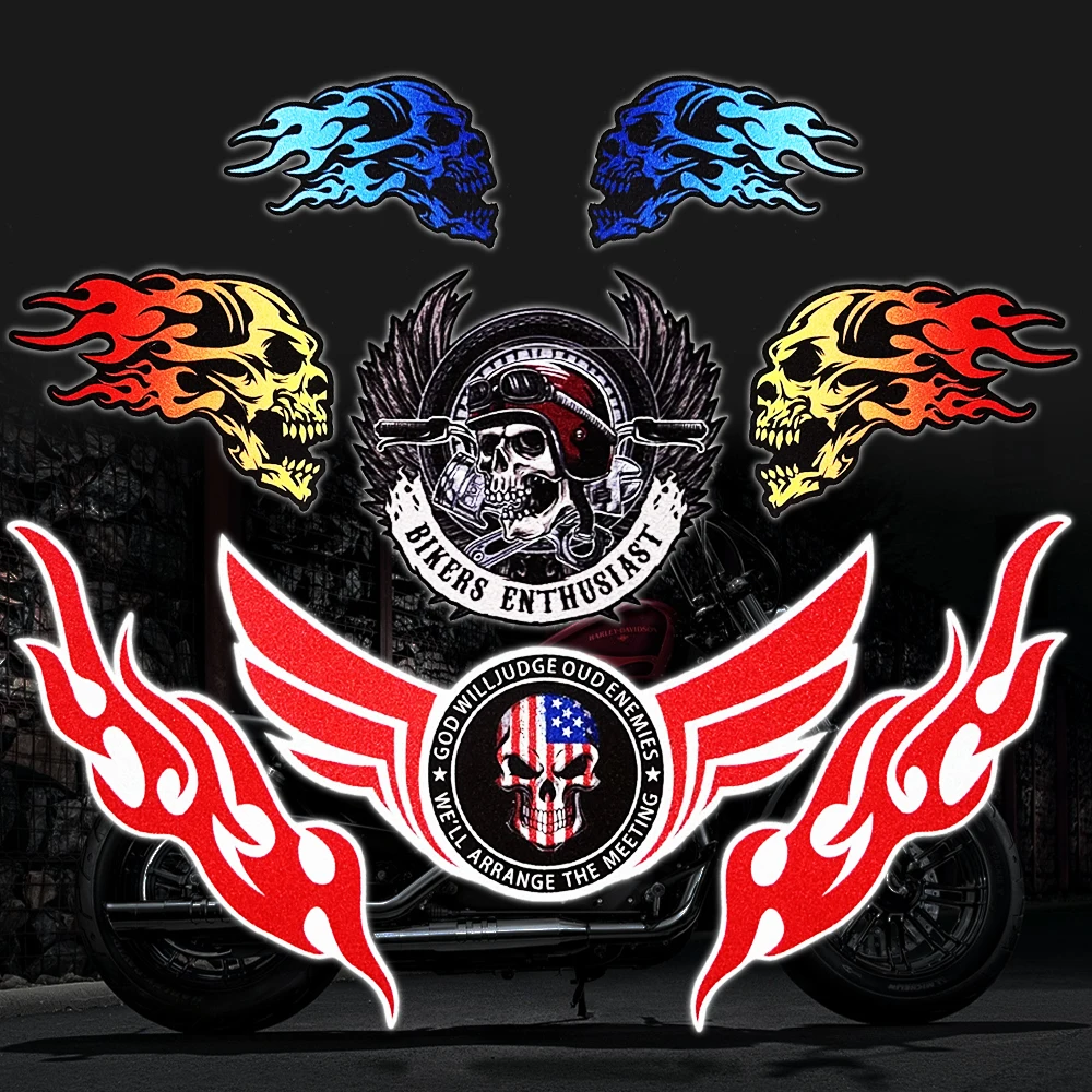 Motorcycle Sticker Fuel Tank Retro Fire Ghost Reflective Skull Decal For Honda Harley Davidson Sportster Softail Dyna Electra