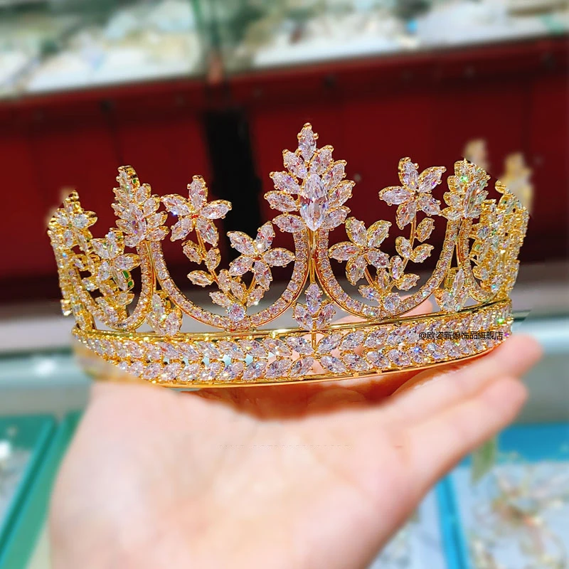 NiuShuya Europeia Rainha Cabelo Coroa para Noivas Completo Zircon Casamento Acessórios