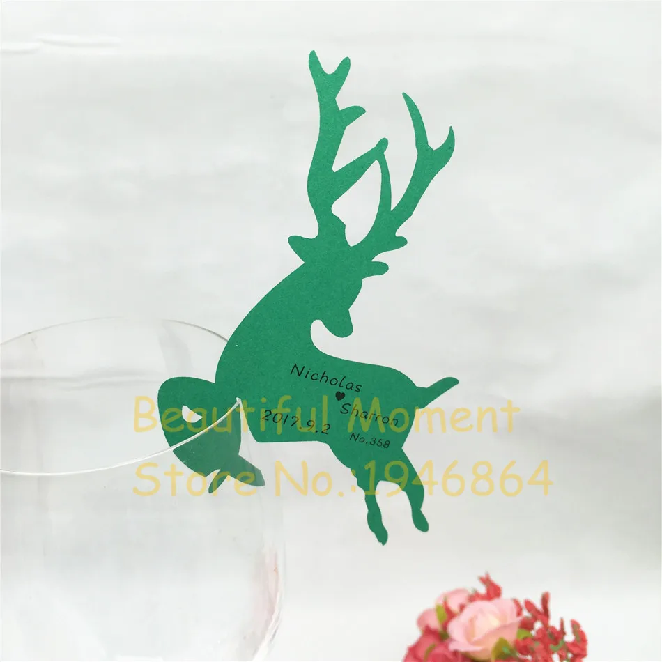 

50pcs Deer Name Place Card Laser Cut Wine Glass Escort Cup Cards Baby Shower Christmas Wedding Table Decoration Party Supplies