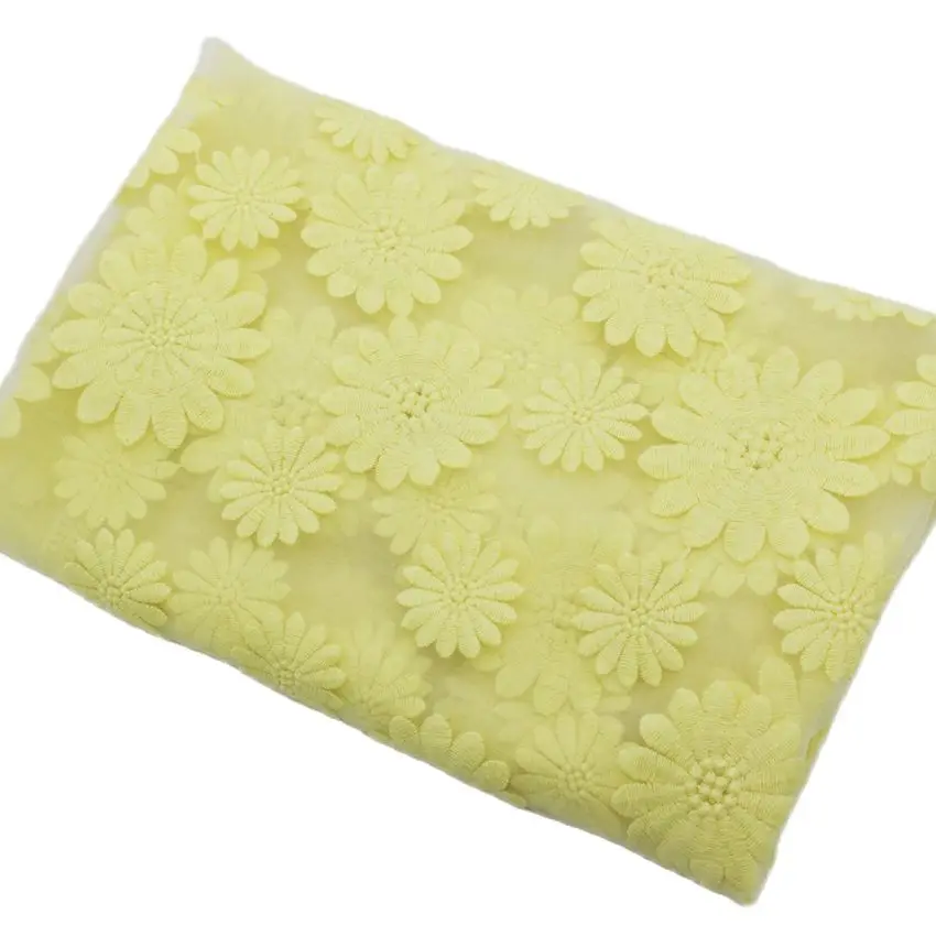 

CMCYILING Yellow Embroidery Organza Fabric Tulle Embroidered Floral Apparel Tissu Sewing Skirt Cloth Lace Fabrics 91cm*120cm