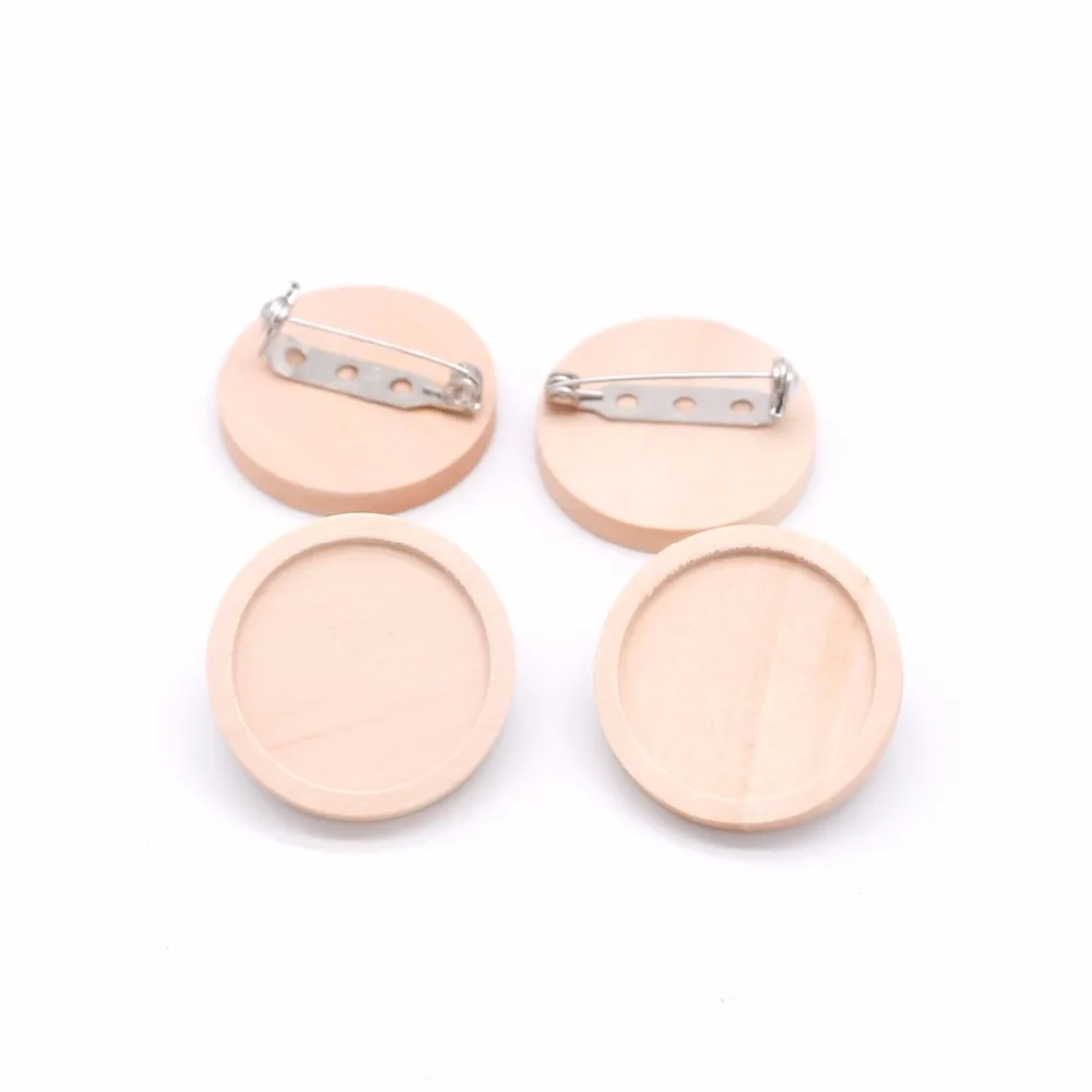 10 sztuk dużo Fit 20 25 30 40mm puste drewniane Cabochon broszka baza ustawienia okrągły fasetowany wisiorek Diy broszki Pin Backs do tworzenia biżuterii — zdjęcie 5