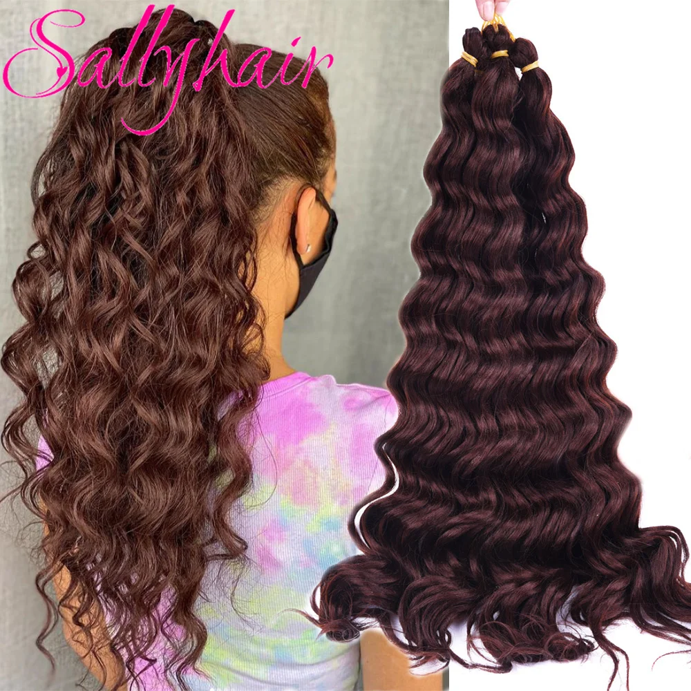 

Sallyhair High Temperature Synthetic Deep Wave Braiding Natural Wavy Crochet Braids Brown Blonde Grey Color Bulk Hair Extensions