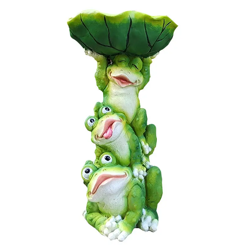 Pastoral Resin Frog Lotus Leaf Fowerpot Accessories Outdoor Garden Villa Sculpture Crafts Courtyard Balcony Ornaments Decoration