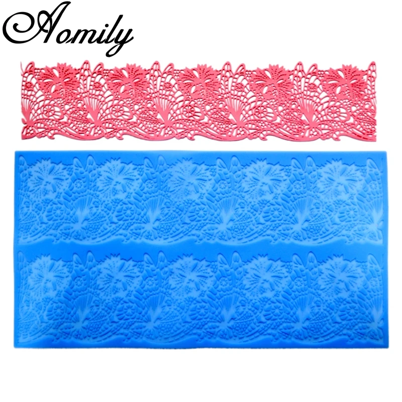 Aomily 40x25cm Double Holes Lace Flower Silicone Mold Wedding Cake Border Decoration Fondant Cake Surround Food Grade Mat Baking