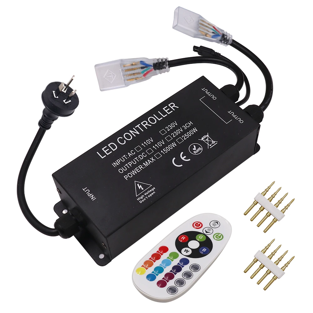 Imagem -04 - Rgb Controlador Eua 110v 1500w ue au uk 220v 2500w Rgb Controlador com 24key ir Remoto para 5050 2835 Led Tira Luz de Néon 10 mm