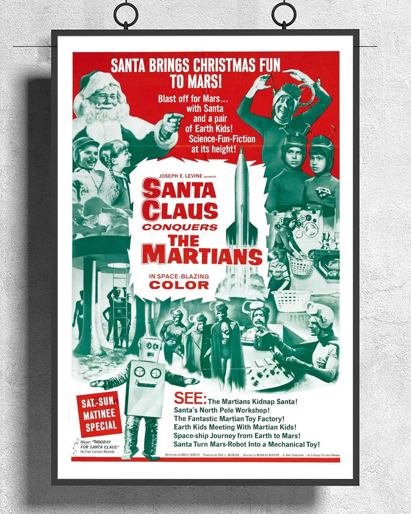 L172 SANTA CONQUERS THE MARTIANS Movie Rare Sci-Fi Silk Fabric Poster Art Decor Indoor Painting Gift