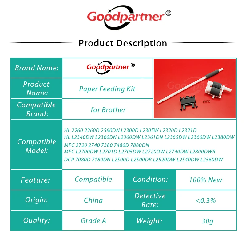 LJB319001 Paper Feed Kit for Brother HL 2260 2560 L2300 L2305 L2320 L2321 DCP 7080 7180 L2500 L2520 L2540 L2560 MFC 2720 2740