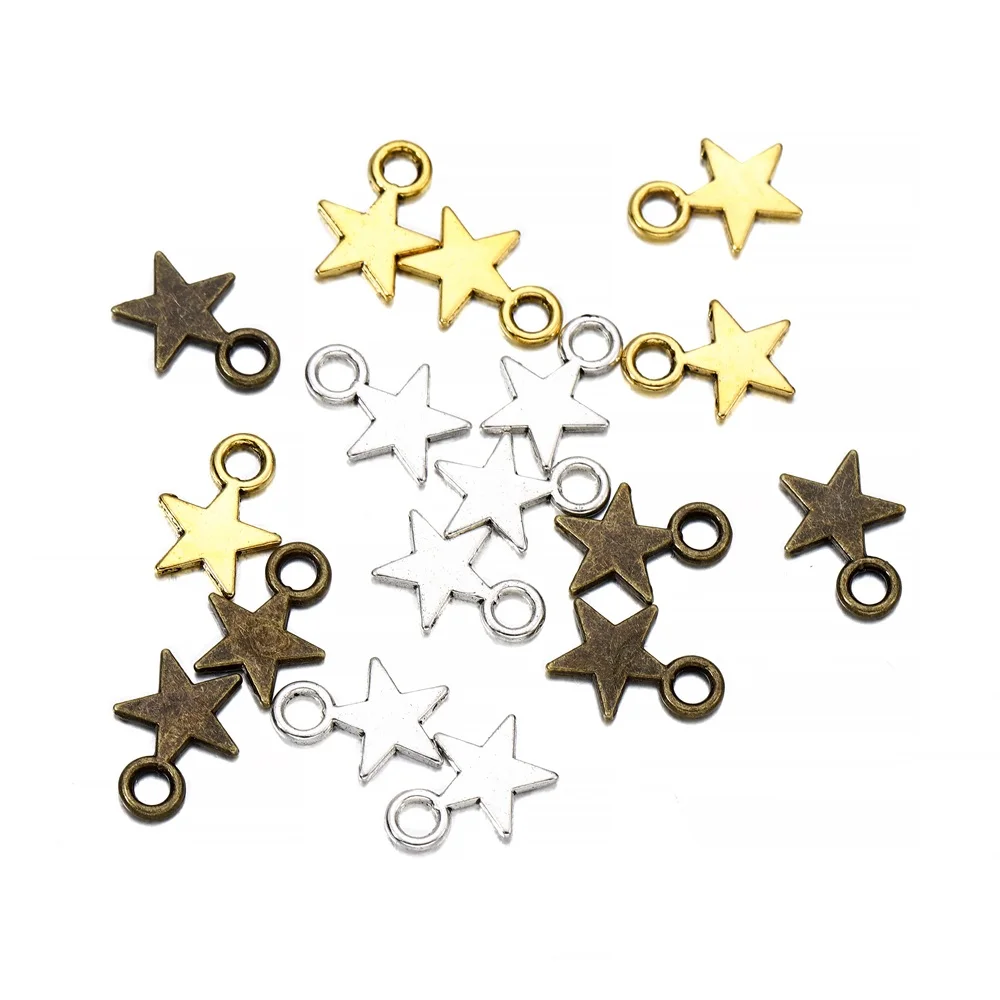 100Pcs/Bag Alloy Star Pendant Charm Pendants Handmade Chains for DIY Bracelet Crafts Jewelry Making Findings Accessories