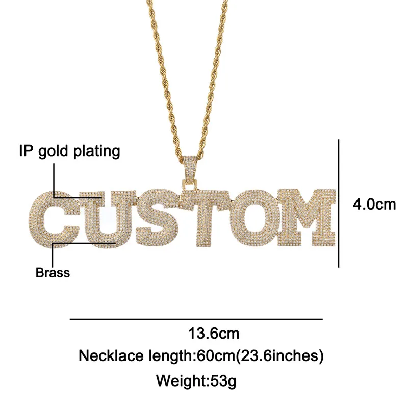 Hip Hop New Style Custom Name Cubic Zircon Bubble Letters Iced Out Chain Pendants & Necklaces For Men Women Jewelry