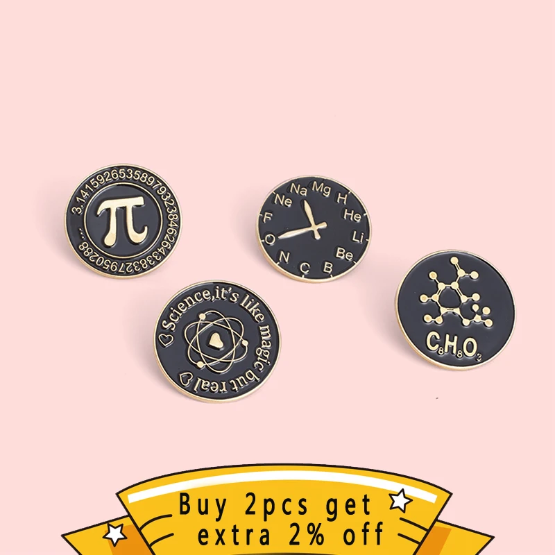 Magic Scinece Enaeml Pin Pi (π) Periodic Table Atom Symbol Brooches for Teachers and Students Gift for Geek Scinece Lover