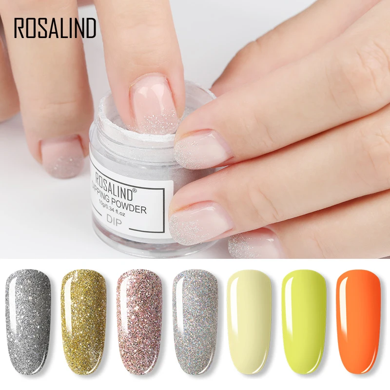 ROSALIND polvo de inmersión holográfico, decoraciones artísticas de uñas sin lámpara, curado, 10g, todo para manicura, purpurina, polvo de inmersión