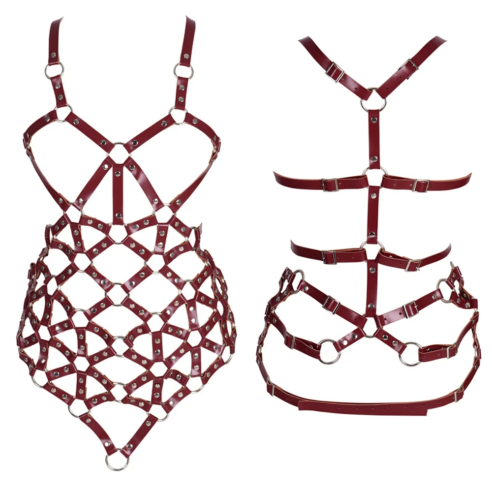 Sexy Lingerie Set Harajuku Harness Garters Punk Leather Women Body Bondage Cage Bra Sculpting Waist Straps Suspenders Belt