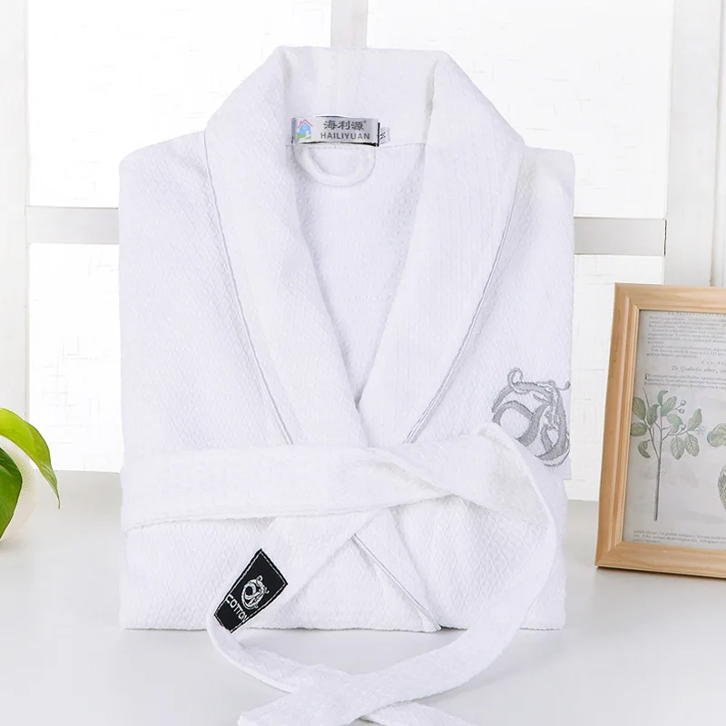 Waffle Robe 100% Cotton Robe Lovers Hotel Robe Men And Women Robe Bathrobe Soft Sleeprobe Male&Female Casual Embroidery Homewear