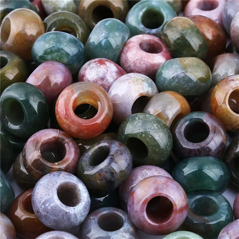 Julie Wang 10PCS 10/14mm Natural Stone Beads Multiple Styles Round Spacer Beads Big Hole Bracelet Jewelry Making Accessory