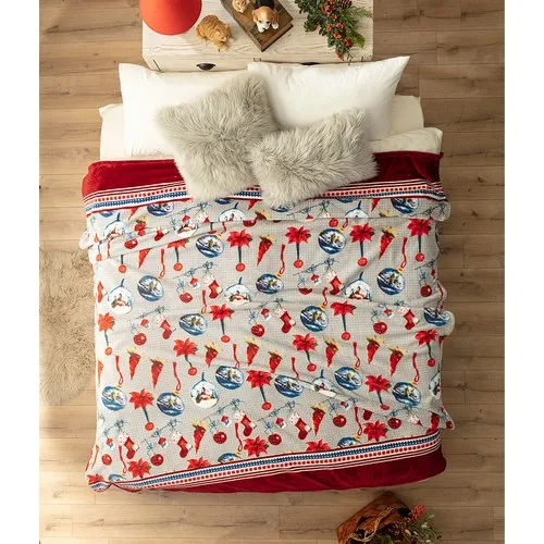 Madame Coco Claire Welsoft Printed Double Bed Blanket-Red/Ecru