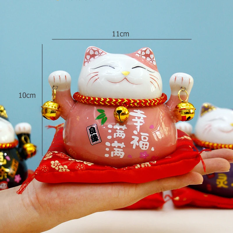 4.5 inch Ceramic Maneki Neko Statue Lucky Cat Money Box Fortune Colored Cat Piggy Bank Home Decoration Gift Feng Shui view 3