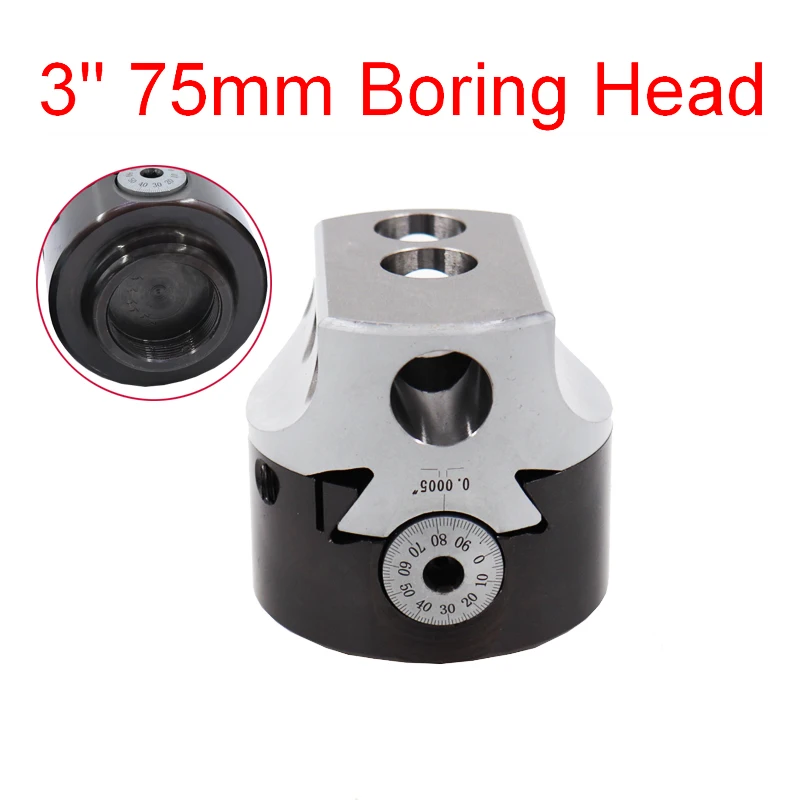 3Inch 75mm Boring Head 0.005''Lathe Milling Tool Holder Shank  +3 Wrench  For 3/4'' Hole Boring Cut