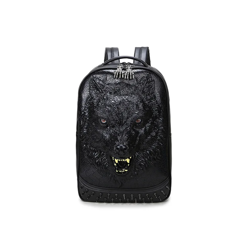 3D wolf head backpack special cool shoulder bags for teenage girls PU leather laptop school bags