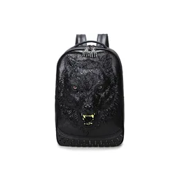 3D wolf head backpack special cool shoulder bags for teenage girls PU leather laptop school bags