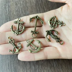 JunKang 60pcs Antique Silver Bronze Various Anchor Connection Pendants DIY Making Rosary Bracelet Jewelry Connector Accessories