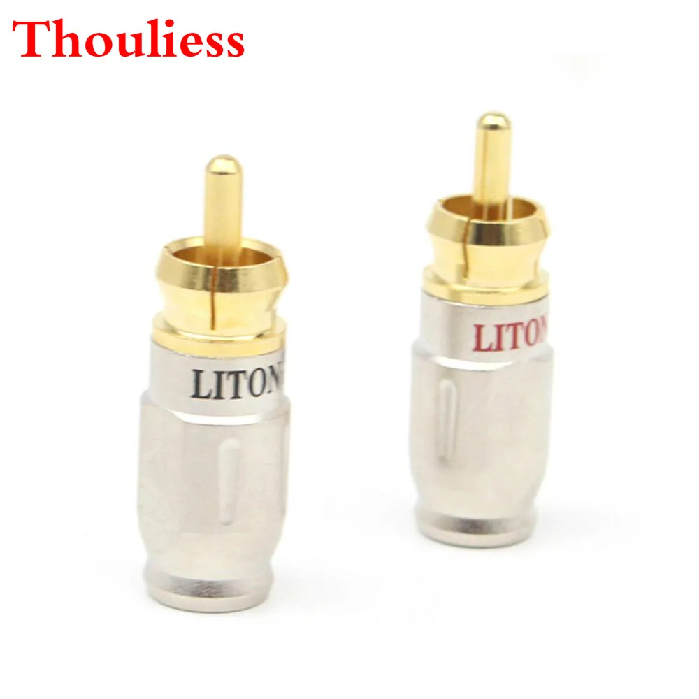 Thouliess 4pcs HiFi Audio LITON RCAMale Plug Golden Plated Solder type Adapter Speaker Audio Interconnect Cable Socket Connector