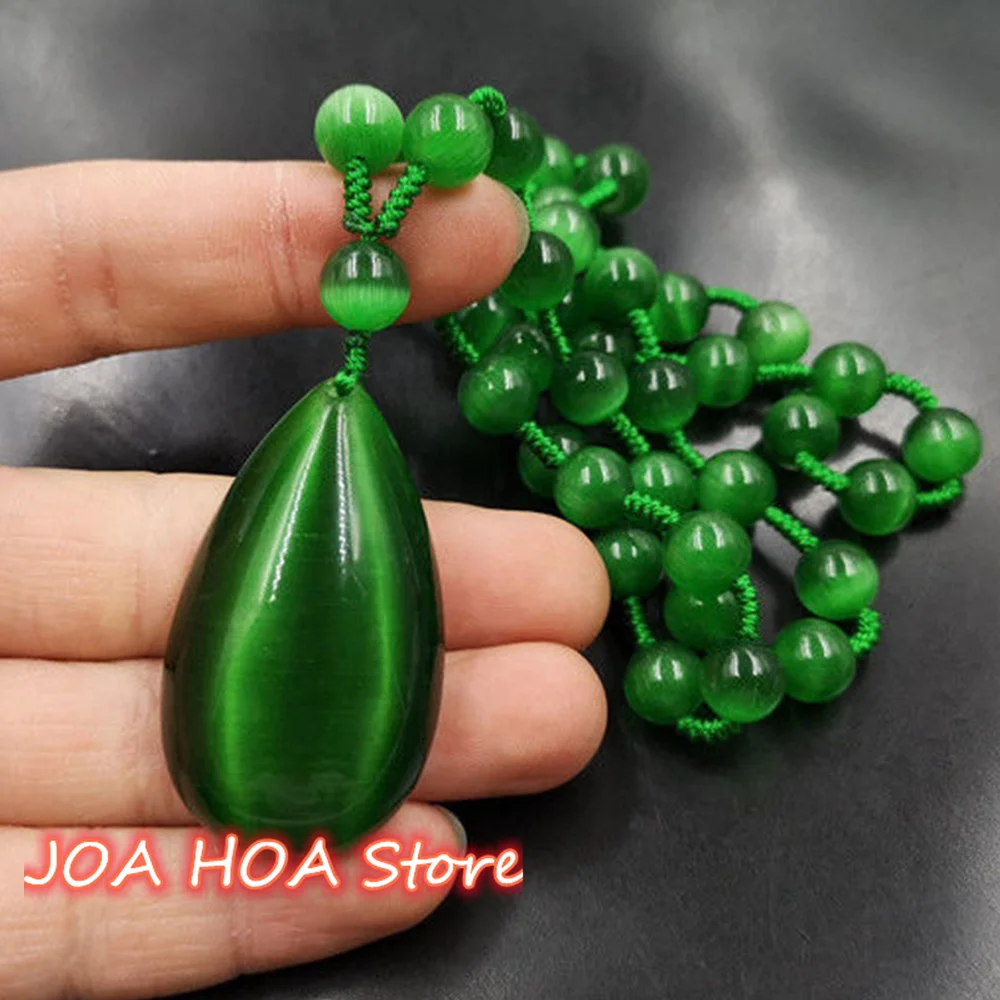 

Emperor Green Cat Eye Stone Water Drop Pendant Sweater Chain Fine Necklace Jade Quality Jewelry