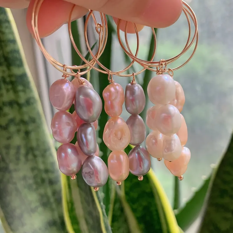 Elegant Natural Freshwater Pearl Dangle Earrings for Women Ear Loops Long Tassel Irregular Nuggets Stone Baroque Pearls Earrings