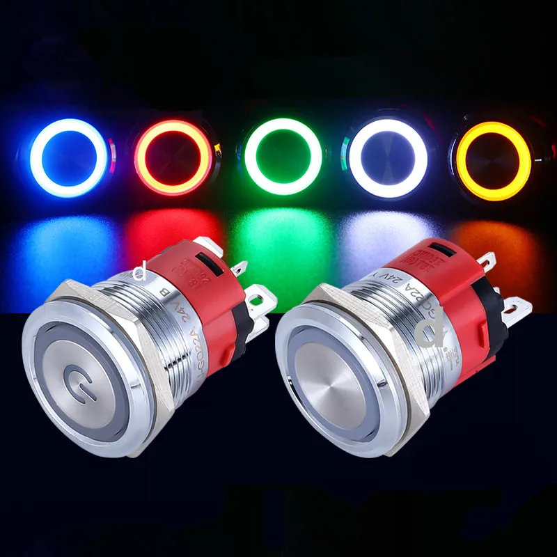 16mm Wasserdichte Metall Push Button Switch Mit LED-licht ROT BLAU GRÜN GELB Self-locking Momentary