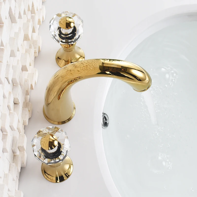 Basin Faucets Bathroom Sink Faucet Golden Three Holes Double Handle Luxury Mixer Water Bath Basin Bathtub Taps