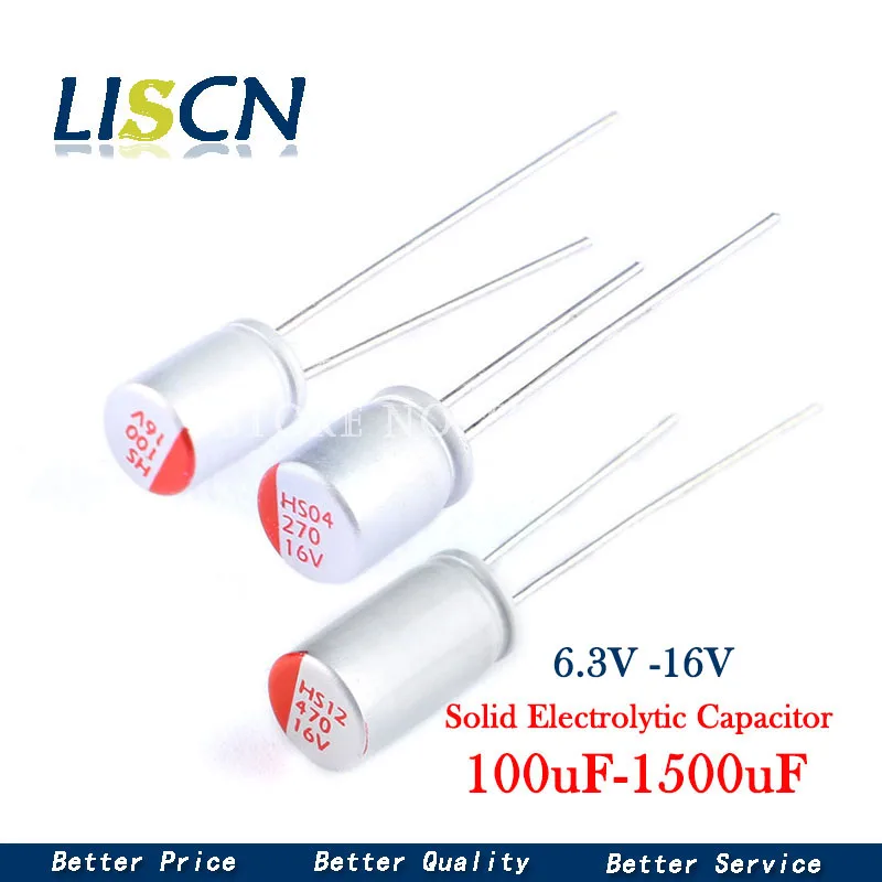 10Pcs Solid Electrolytic Capacitor DIP 6.3V 10V 16V 100UF 150UF 220UF 270UF 330UF 470UF 560UF 680UF 820UF 1000UF 1200UF 1500UF