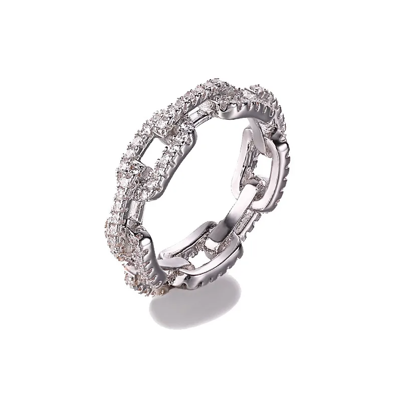 Chain Pave Lab Diamond Ring 100% Original 925 sterling silver Engagement Wedding band Rings for Women Bridal Charm Fine Jewelry
