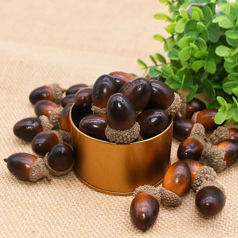 20Pcs Mini Artificial Acorn Simulation Oak Nut Vivid Realistic Fake Foam Fruit Ornament Wreath Home Decor