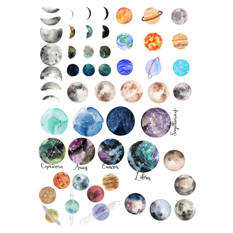 2 pcs/lot Colourful Moon Planet Cosas Kawaii Uncut Stickers Scrapbooking Stationery Washi Tape Set School Supplies