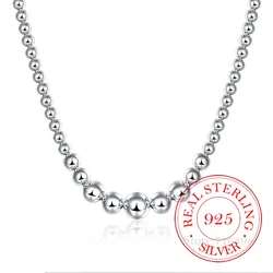 Real 925 Silver Exquisite Noble Luxury Gorgeous Charm Fashion Vary Chain Women Lady Beads Ball Necklace 18 Inches Silver Jewelry