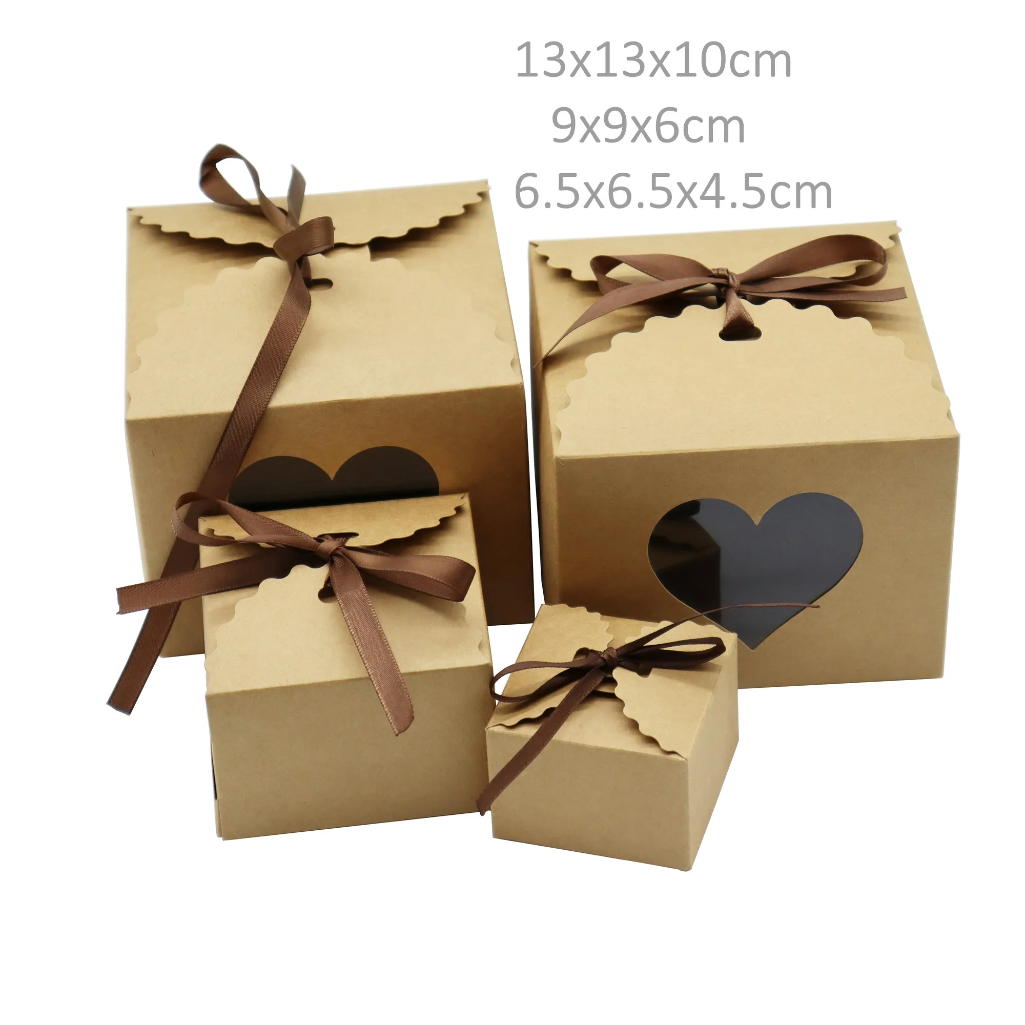 Wholesale Kraft Paper Packaging Boxes With Coffee Color Ribbon,Wedding Festival Holiday Party Cake Muffin Candy Boxes