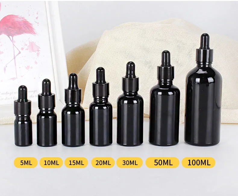 5-100ML Reagent Eye Dropper Black Glass Aromatherapy Liquid Pipette Bottle Perfume Container Essential Oil Refillable Bottle