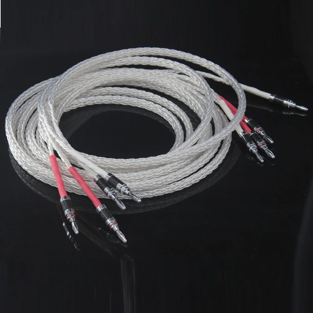 

High Quality 8AG OCC Copper Silver speaker cable hifi Carbon Fiber Banana Plug speaker wire hi-end loudspeaker cable