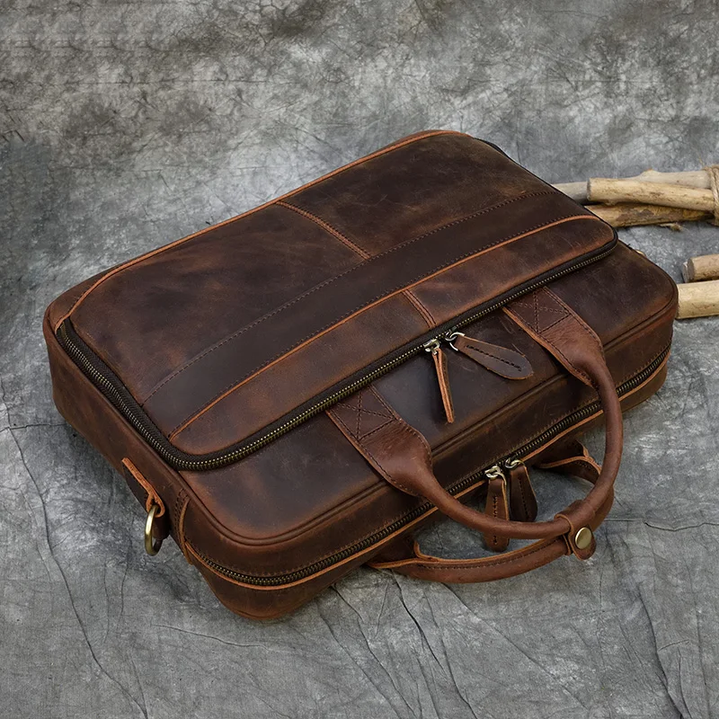 Men Briefcase Genuine Leather Laptop Bag 14 15.6" PC Doctor Lawyer Computer Bag Cowhide Male Briefcase Leather Men Business Bag