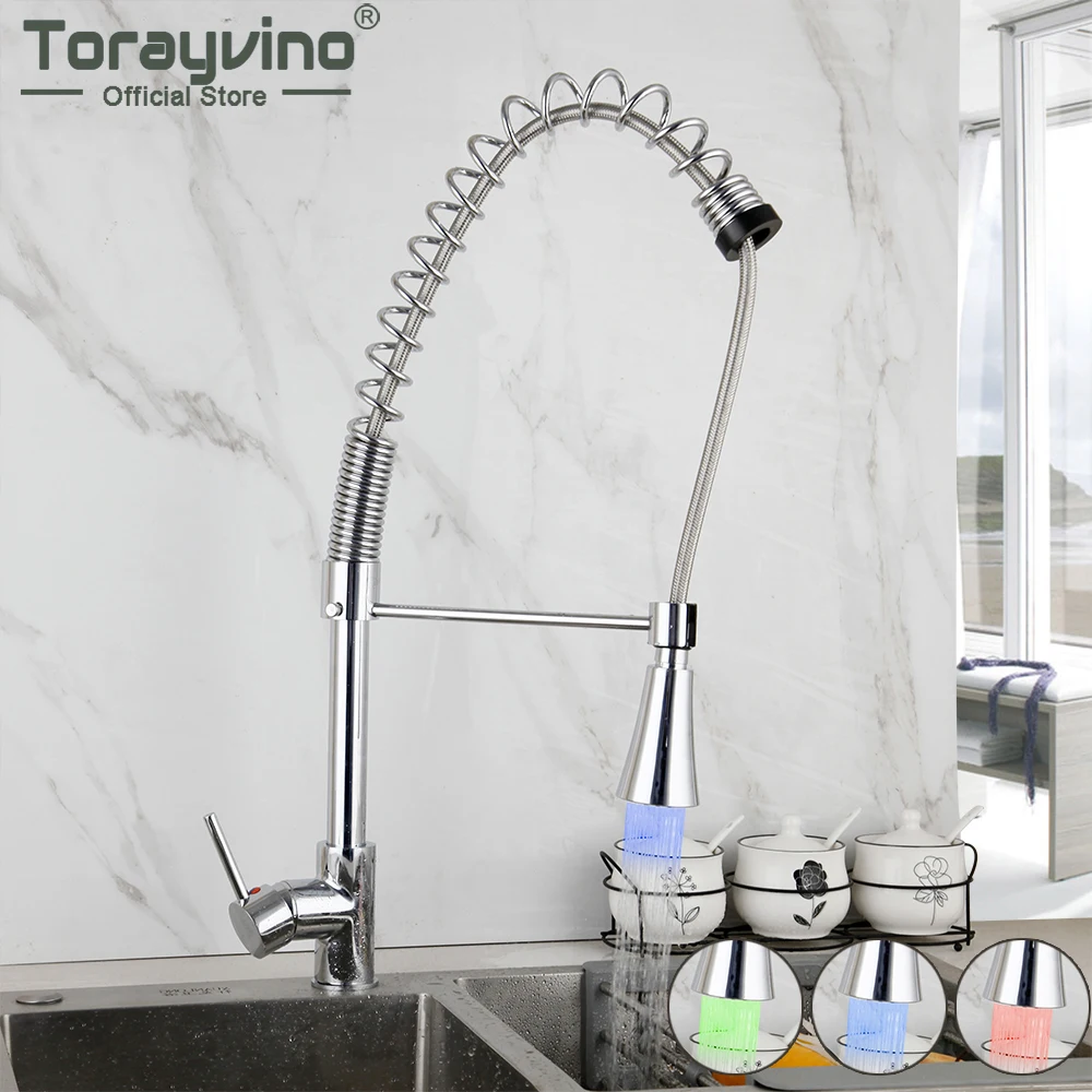 

Torayvino Luxury Chrome Polished LED Kitchen Faucet Basin Sink Single Handle Faucets Deck Mounted Hot And Cold Mixer Water Tap