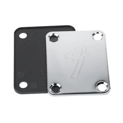 Big sale70s F Logo Strat/Tele 4-Bolt Chrome/Black Guitar Neck Plate Neckplate w/Screws