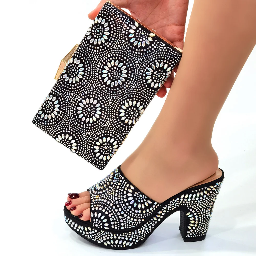 2022 Women Shoes and Bag Set to Match High Quality and Good Price Set in Black Color Elegant Nigerian For Wedding Party