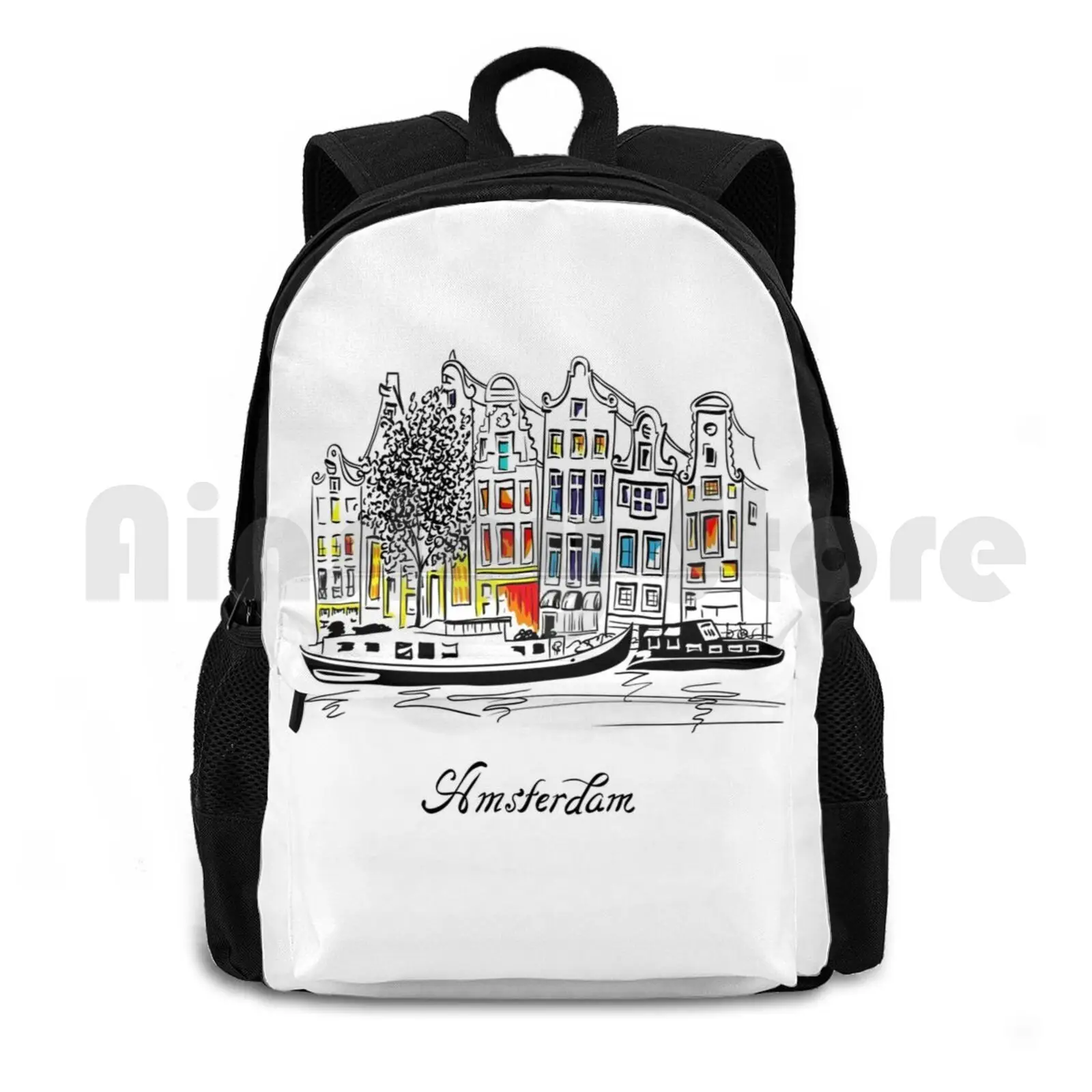 Outdoor Hiking Backpack Riding Climbing Sports Bag View Canal River Windows Landmark City Street Urban Famous Unique Quay Boat