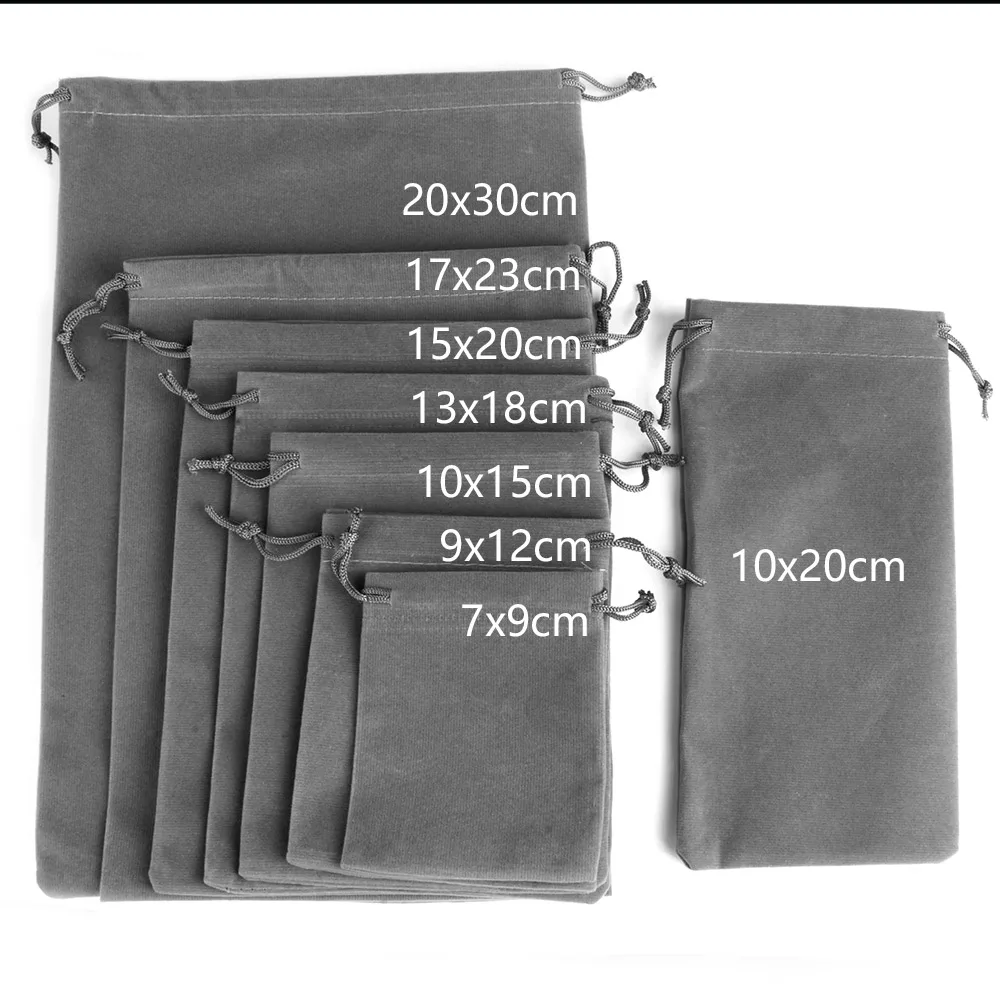 10Pcs/lot Gray Velvet Bag Jewelry Packing Drawstring Pouches Gift Bags For Wedding Party Can Customized