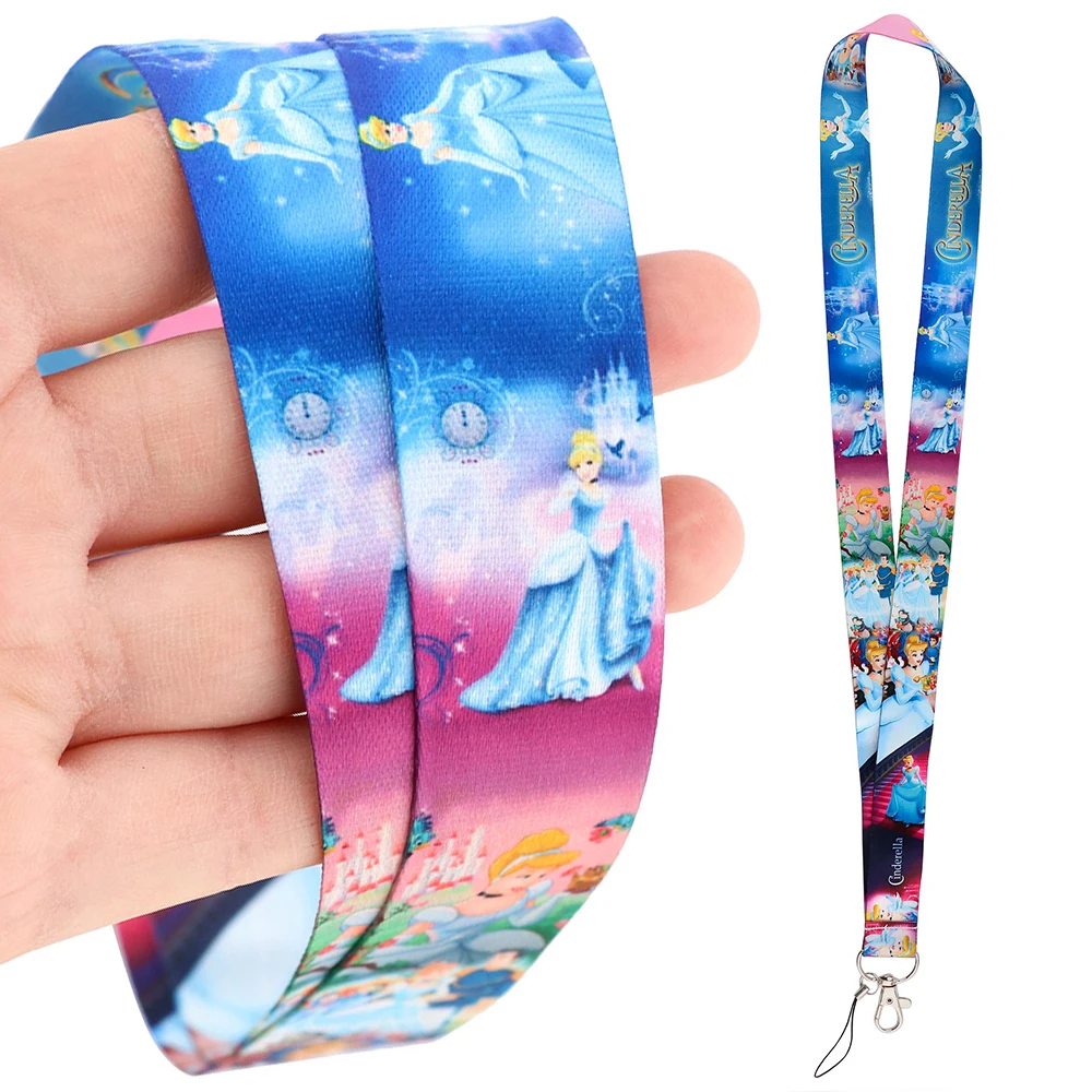 YQ772 Cartoon Cinderella Lanyard Travel ID Card Holder USB Badge Holder Neck Strap Phone Rope Keychain Necklace Lariat Kids Gift