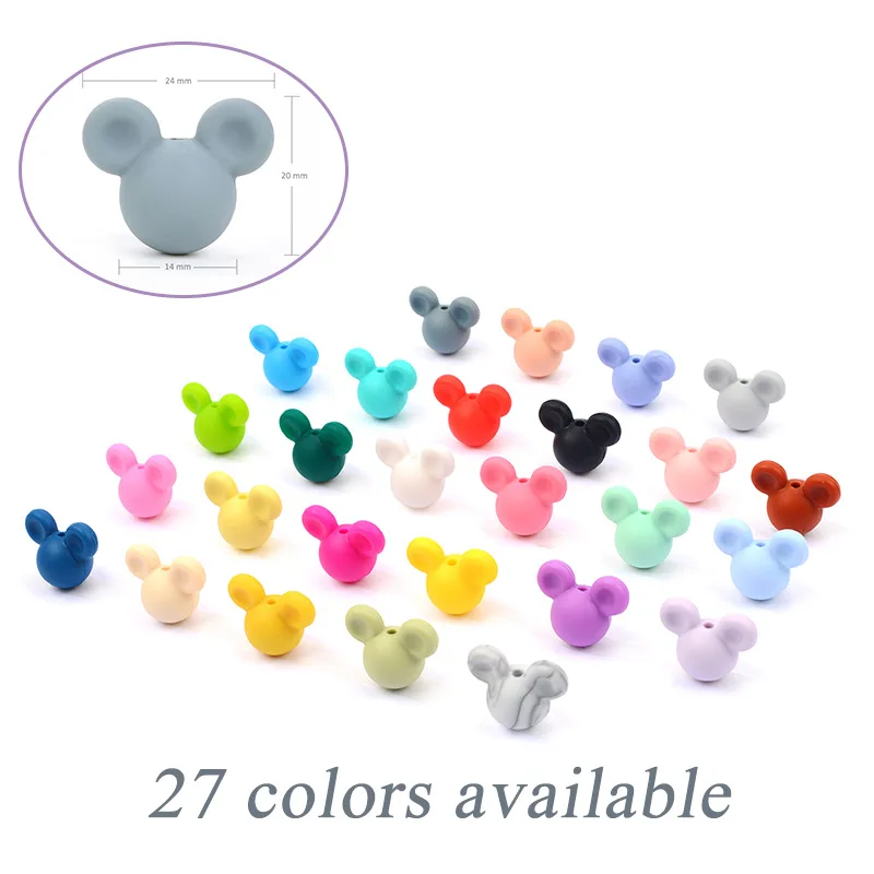 LOFCA 30pcs Silicone Beads BPA Free Cartoon Mouse Baby Teething Toys Food Grade Silicone Nursing Necklace Making Pacifier chain