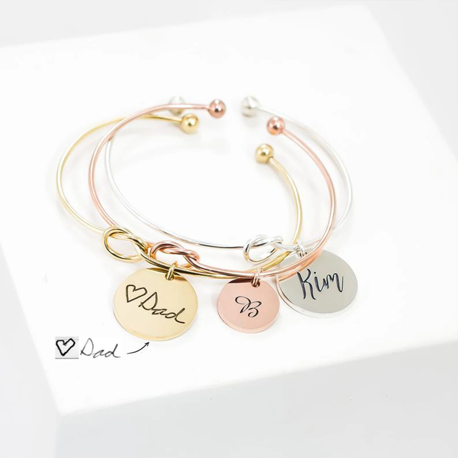 MYDIY Personalized Gift for Her Knot Initial Charm Bracelet Handwriting Charm Bracelet Bridesmaid Proposal Gift Best Friend Gift