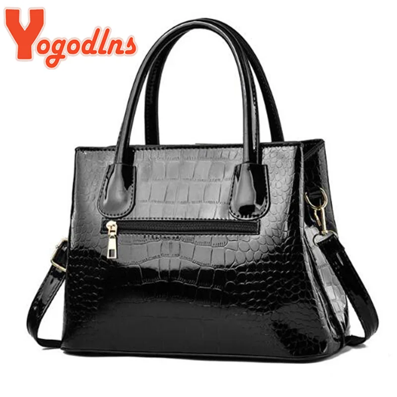 Yogodlns Luxury Bright Leather Handbag Female Alligator Crossbody Bag Large Capcaity Shoulder Bag Fashion Mommy Bag Totes