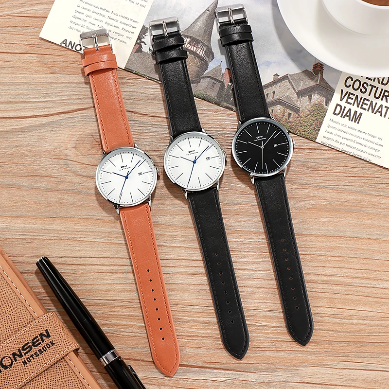 Simple Business Watch Date Window Japan Movement 3 Year Battery Life PU Leather Strap